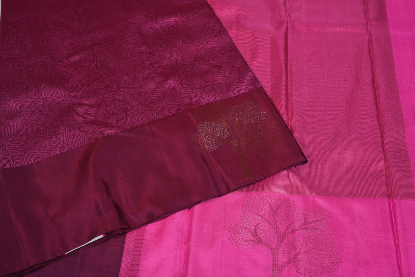 Weaved Rosy silk saree with fuchsia coloured long border