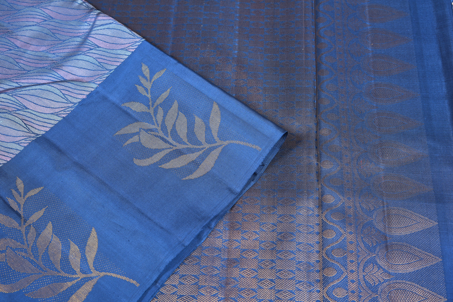 Exquisite dark blue colour pattu saree with pure gold zari