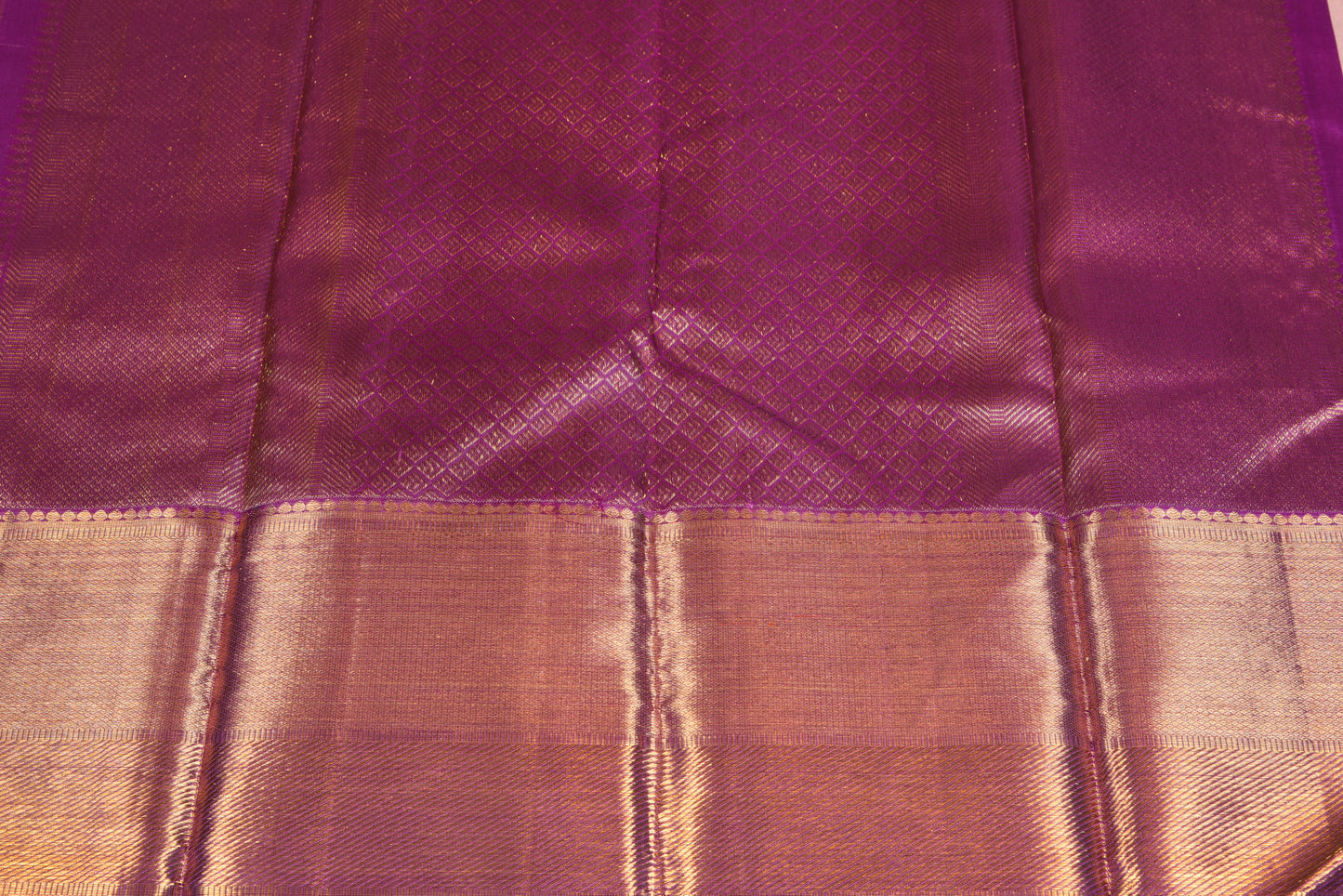Floral silk saree with purple long border